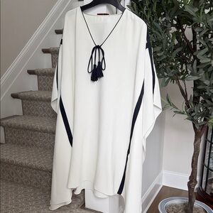 Carolina Herrera White Oversized Cape Blouse with Navy Stripe